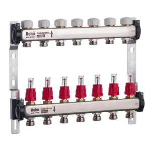 Коллектор теплого пола Roho R804 1″x3/4″ 7 выходов, с расходомерами (RO0039)