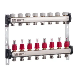 Коллектор теплого пола Roho R804 1″x3/4″ 8 выходов, с расходомерами (RO0040)