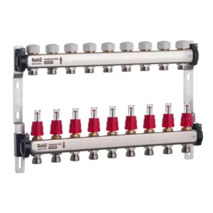 Коллектор теплого пола Roho R804 1″x3/4″ 9 выходов, с расходомерами (RO0041)