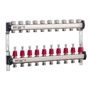 Коллектор теплого пола Roho R804 1″x3/4″ 10 выходов, с расходомерами (RO0042)