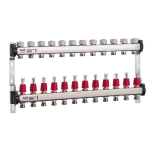 Коллектор теплого пола Roho R804 1″x3/4″ 12 выходов, с расходомерами (RO0044)