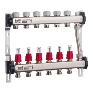 Коллектор теплого пола Roho R814 1″x3/4″ 6 выходов, с расходомерами (RO0049)