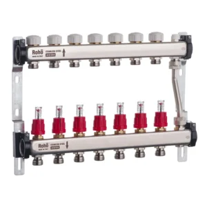 Коллектор теплого пола Roho R814 1″x3/4″ 7 выходов, с расходомерами (RO0050)