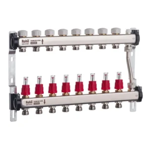 Коллектор теплого пола Roho R814 1″x3/4″ 8 выходов, с расходомерами (RO0051)