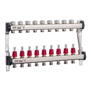 Коллектор теплого пола Roho R814 1″x3/4″ 9 выходов, с расходомерами (RO0052)