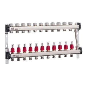Коллектор теплого пола Roho R814 1″x3/4″ 11 выходов, с расходомерами (RO0054)