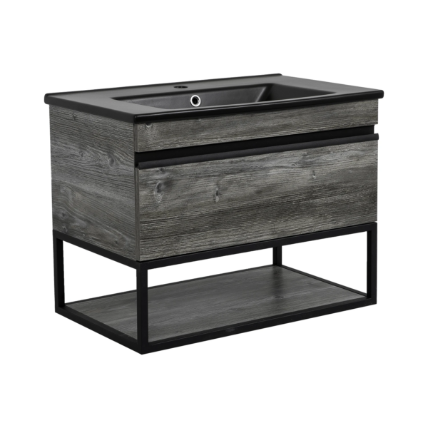 Тумба в ванную Aqua Rodos Loft-Iron 75х45 подвесная, с умывальником CeraStyle Arte, дерево (АР000082557)