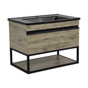 Тумба в ванную Aqua Rodos Loft-Iron 75х45 подвесная, с умывальником CeraStyle Arte, дерево (АР000082553)