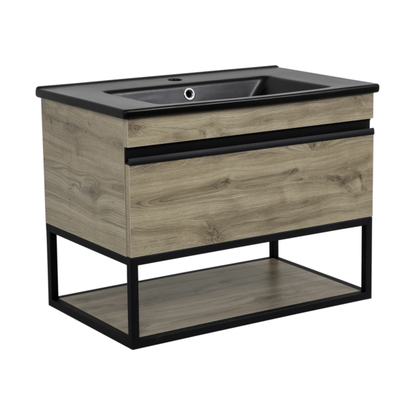 Тумба в ванную Aqua Rodos Loft-Iron 75х45 подвесная, с умывальником CeraStyle Arte, дерево (АР000082553)