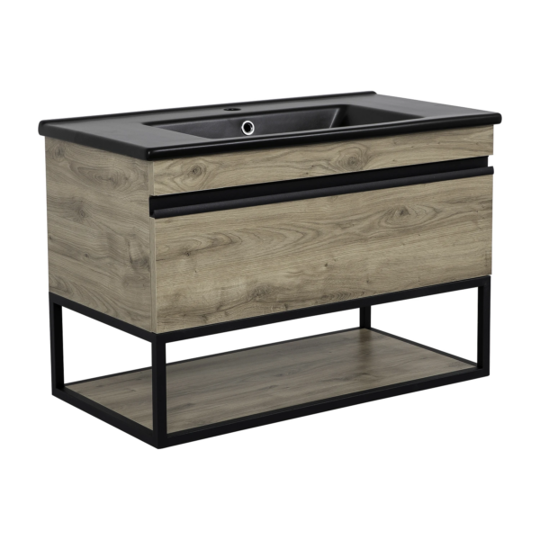 Тумба в ванную Aqua Rodos Loft-Iron 100х45 подвесная, с умывальником CeraStyle Arte, дерево (АР000082559) (Копировать)