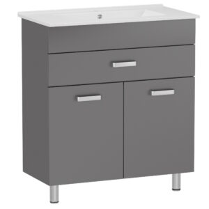 Тумба в ванную RJ Velum-L 60х40 универсальный, с умывальником Jenor, серый (RJFU037-4160GRSET(RJFU037-4160GR+RZJ610))