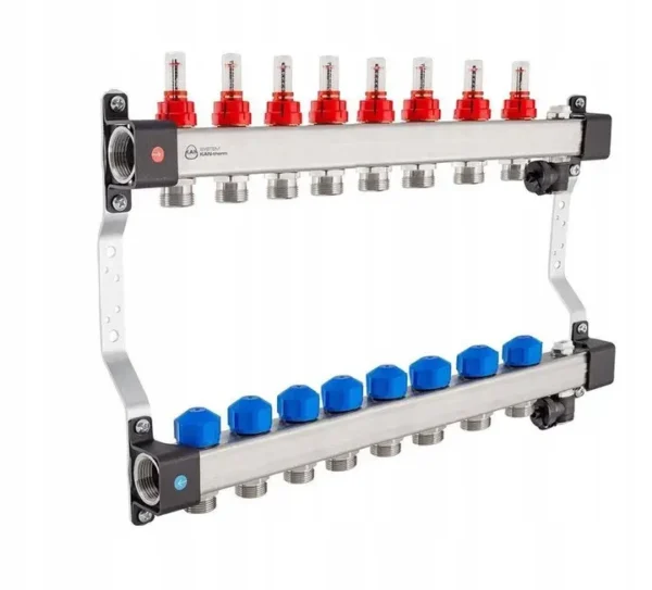 Коллектор теплого пола KAN InoxFlow UFST 1″x3/4″ 9 выходов, c расходомерами (1316157084)