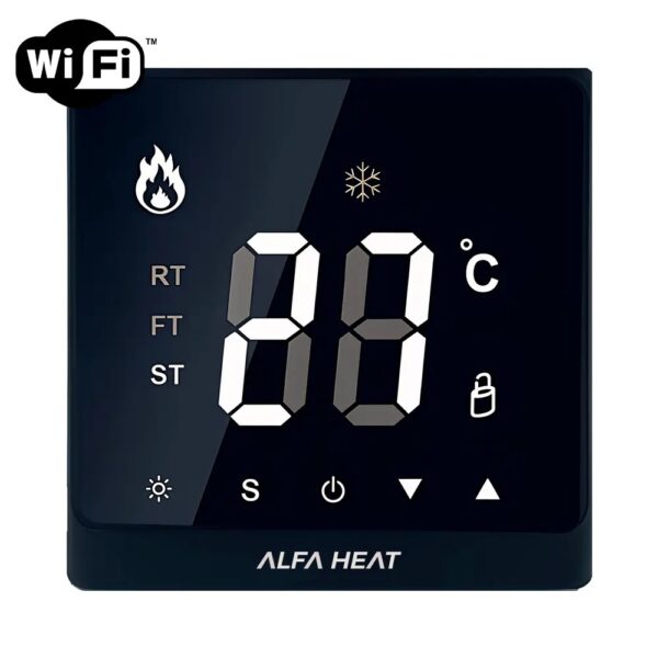 Терморегулятор для теплого пола Alfa Heat Smart WI-FI 3600 Вт программируемый, черный