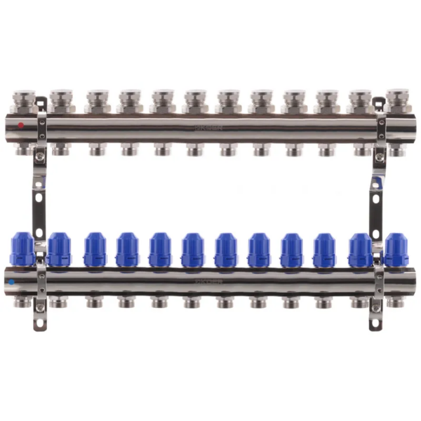 Коллектор теплого пола Koer KR.1100-012 1″x3/4″ 12 выходов, без расходомеров (KR2638)