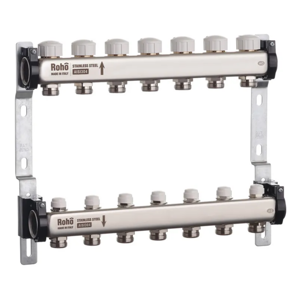 Коллектор теплого пола Roho R805-07 1″x3/4″ 7 выходов, без расходомеров (RO0061)