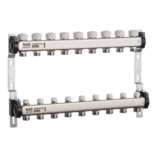 Коллектор теплого пола Roho R805-09 1″x3/4″ 9 выходов, без расходомеров (RO0063)