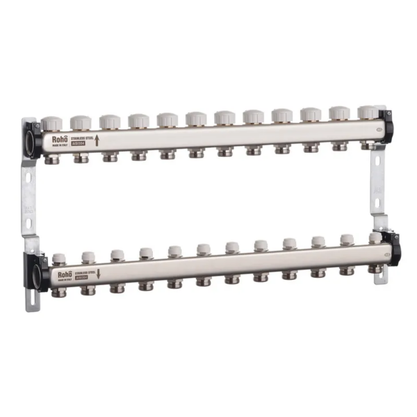 Коллектор теплого пола Roho R805-12 1″x3/4″ 12 выходов, без расходомеров (RO0066)