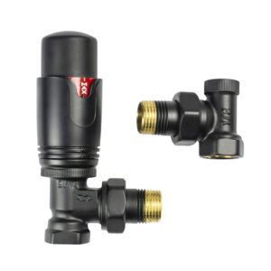 Термостатический комплект Warm Well 1/2″ ВН угловые, черный матовый