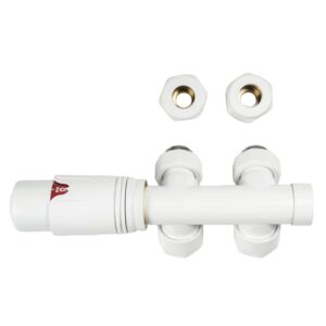 Термостатический комплект Warm Well 1/2″ ВН угловой, белый матовый