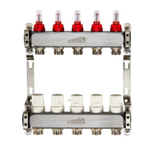 Коллектор теплого пола Euroaqua 1″x3/4″ 5 выходов, c расходомерами
