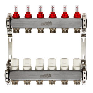 Коллектор теплого пола Euroaqua 1″x3/4″ 6 выходов, c расходомерами