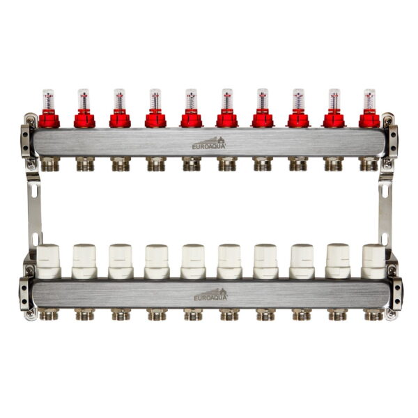 Коллектор теплого пола Euroaqua 1″x3/4″ 11 выходов, c расходомерами