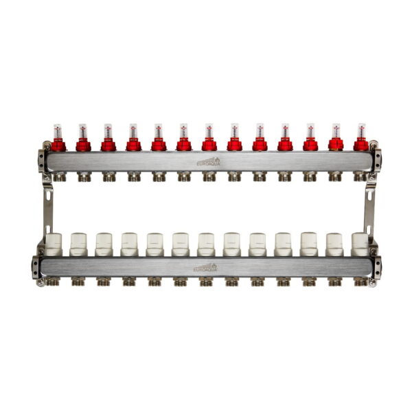 Коллектор теплого пола Euroaqua 1″x3/4″ 13 выходов, c расходомерами
