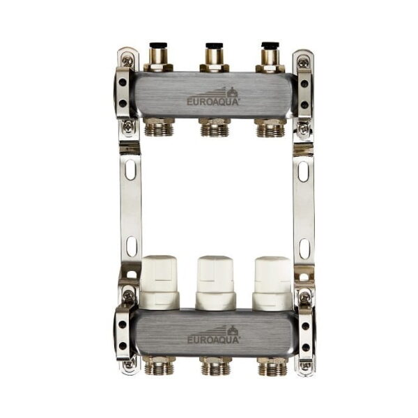 Коллектор теплого пола Euroaqua 1″x3/4″ 3 выходов, с термоголовкой