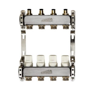 Коллектор теплого пола Euroaqua 1″x3/4″ 4 выходов, с термоголовкой