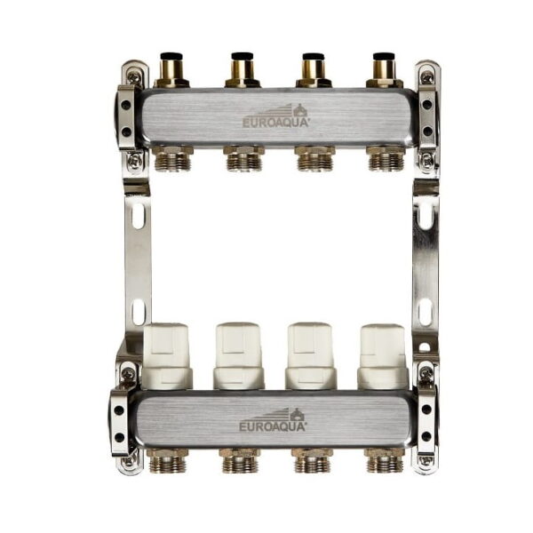 Коллектор теплого пола Euroaqua 1″x3/4″ 4 выходов, с термоголовкой