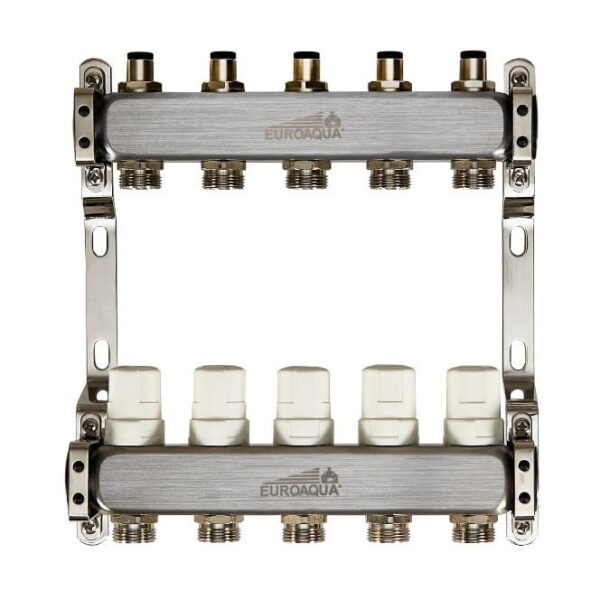 Коллектор теплого пола Euroaqua 1″x3/4″ 5 выходов, с термоголовкой