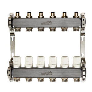 Коллектор теплого пола Euroaqua 1″x3/4″ 6 выходов, с термоголовкой