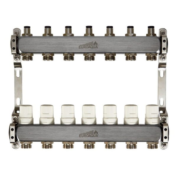 Коллектор теплого пола Euroaqua 1″x3/4″ 7 выходов, с термоголовкой
