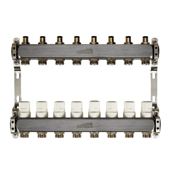 Коллектор теплого пола Euroaqua 1″x3/4″ 8 выходов, с термоголовкой