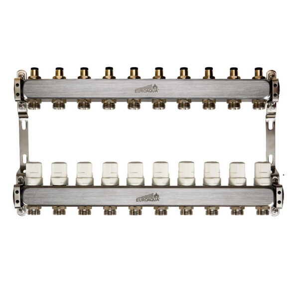 Коллектор теплого пола Euroaqua 1″x3/4″ 10 выходов, с термоголовкой