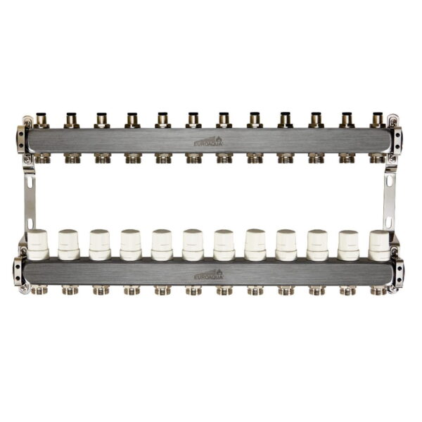 Коллектор теплого пола Euroaqua 1″x3/4″ 12 выходов, с термоголовкой