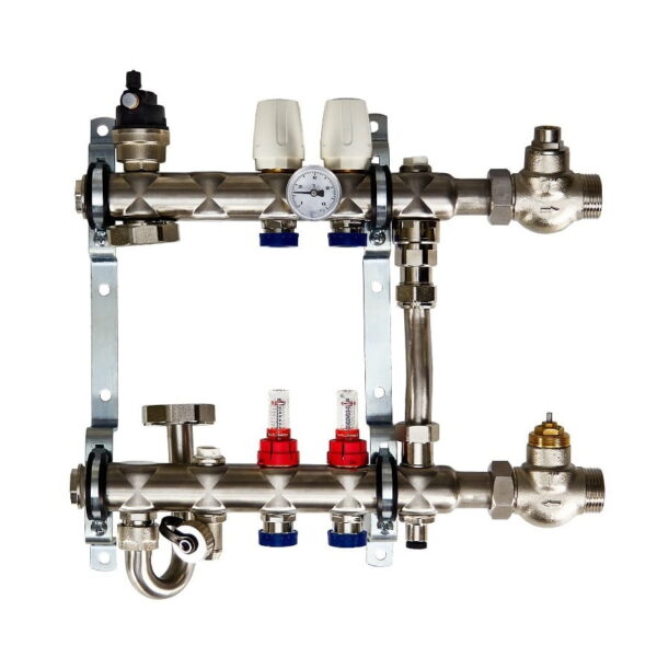 Коллектор для теплого пола Euroaqua 1″x3/4″ 2 выходов, с расходомерами