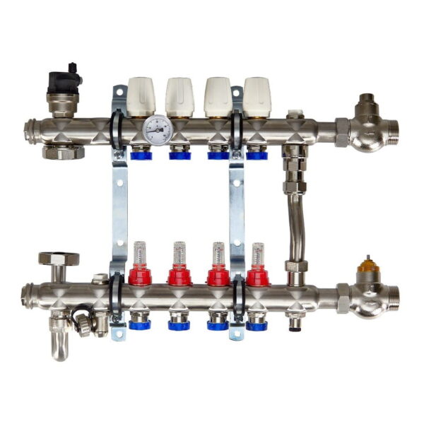 Коллектор для теплого пола Euroaqua 1″x3/4″ 4 выходов, с расходомерами