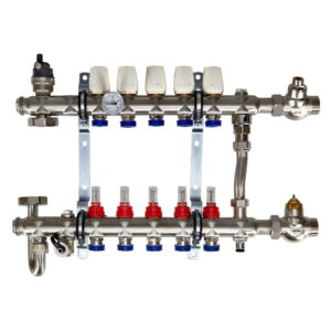 Коллектор для теплого пола Euroaqua 1″x3/4″ 5 выходов, с расходомерами