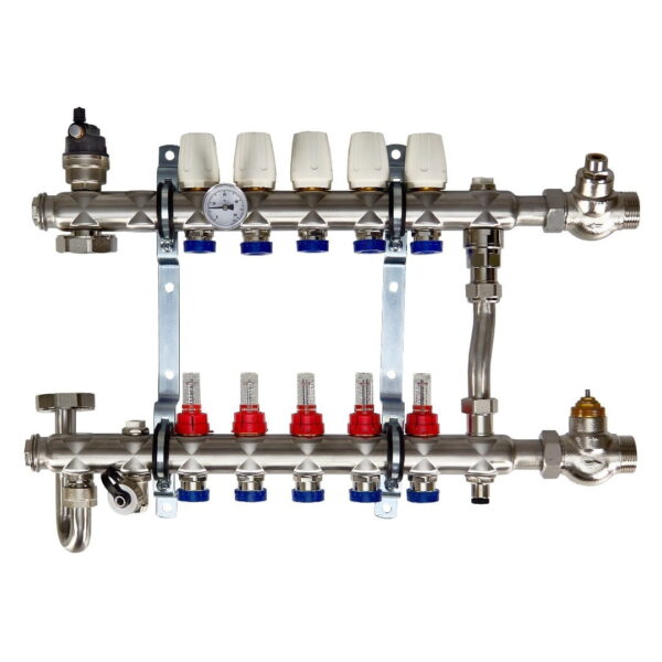 Коллектор для теплого пола Euroaqua 1″x3/4″ 5 выходов, с расходомерами