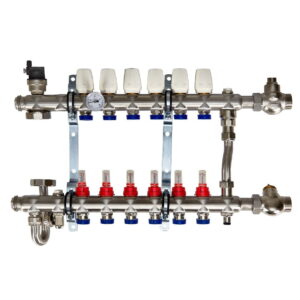 Коллектор для теплого пола Euroaqua 1″x3/4″ 6 выходов, с расходомерами