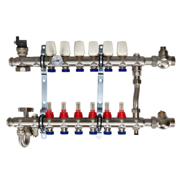 Коллектор для теплого пола Euroaqua 1″x3/4″ 6 выходов, с расходомерами