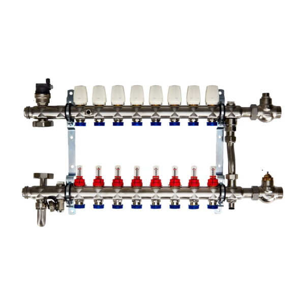 Коллектор для теплого пола Euroaqua 1″x3/4″ 8 выходов, с расходомерами