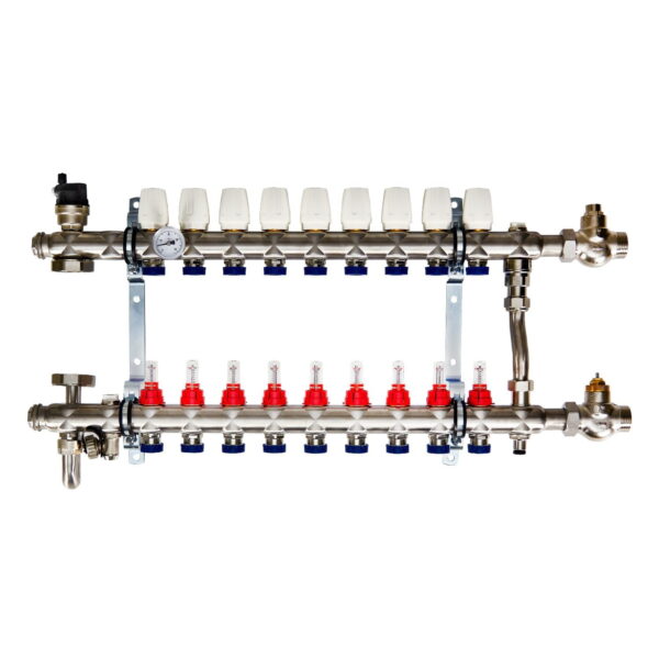 Коллектор для теплого пола Euroaqua 1″x3/4″ 9 выходов, с расходомерами
