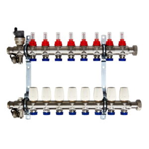 Коллектор теплого пола Euroaqua 1″x3/4″ 8 выходов, c расходомерами