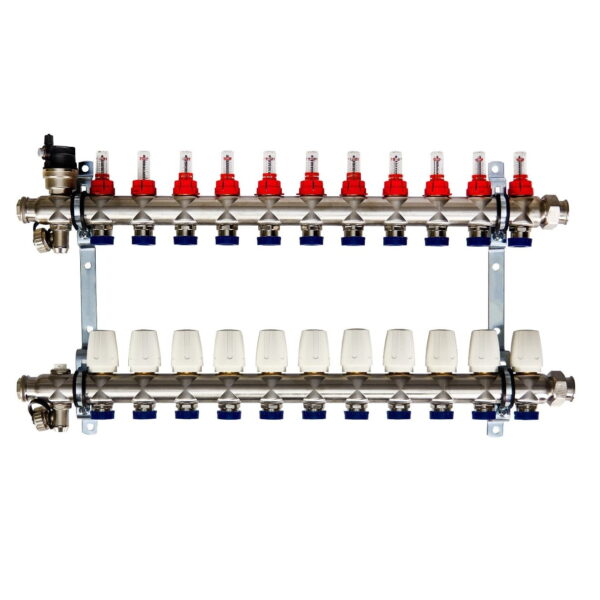 Коллектор теплого пола Euroaqua 1″x3/4″ 11 выходов, c расходомерами