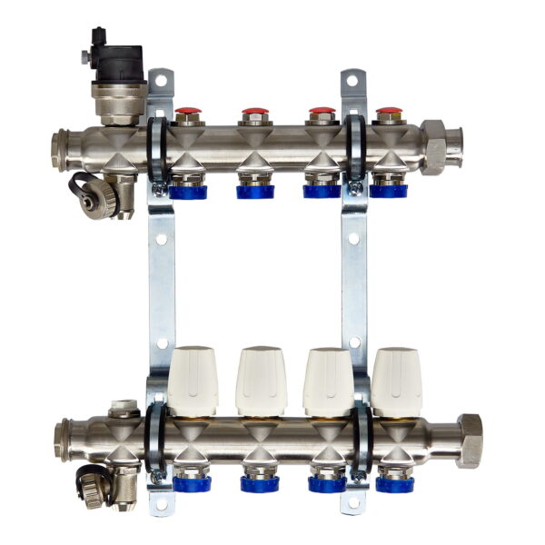 Коллектор теплого пола Euroaqua 1″x3/4″ 4 выходов, без расходомеров