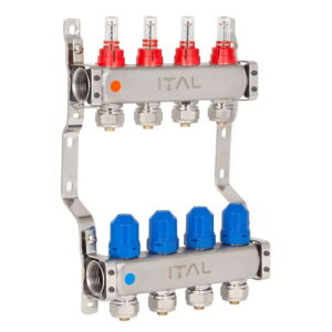 Коллектор теплого пола ITAL 1″x3/4″ 4 выходов, с расходомерами (HC1-04)