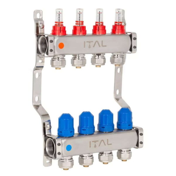 Коллектор теплого пола ITAL 1″x3/4″ 4 выходов, с расходомерами (HC1-04)