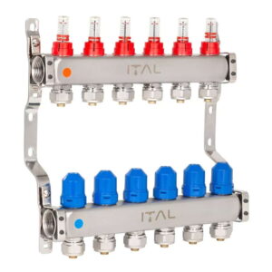 Коллектор теплого пола ITAL 1″x3/4″ 6 выходов, с расходомерами (HC1-06)